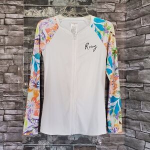 Roxy "Swim The Sea” Long Sleeve Rashguard Zip Front Multicolor Women's Size XS